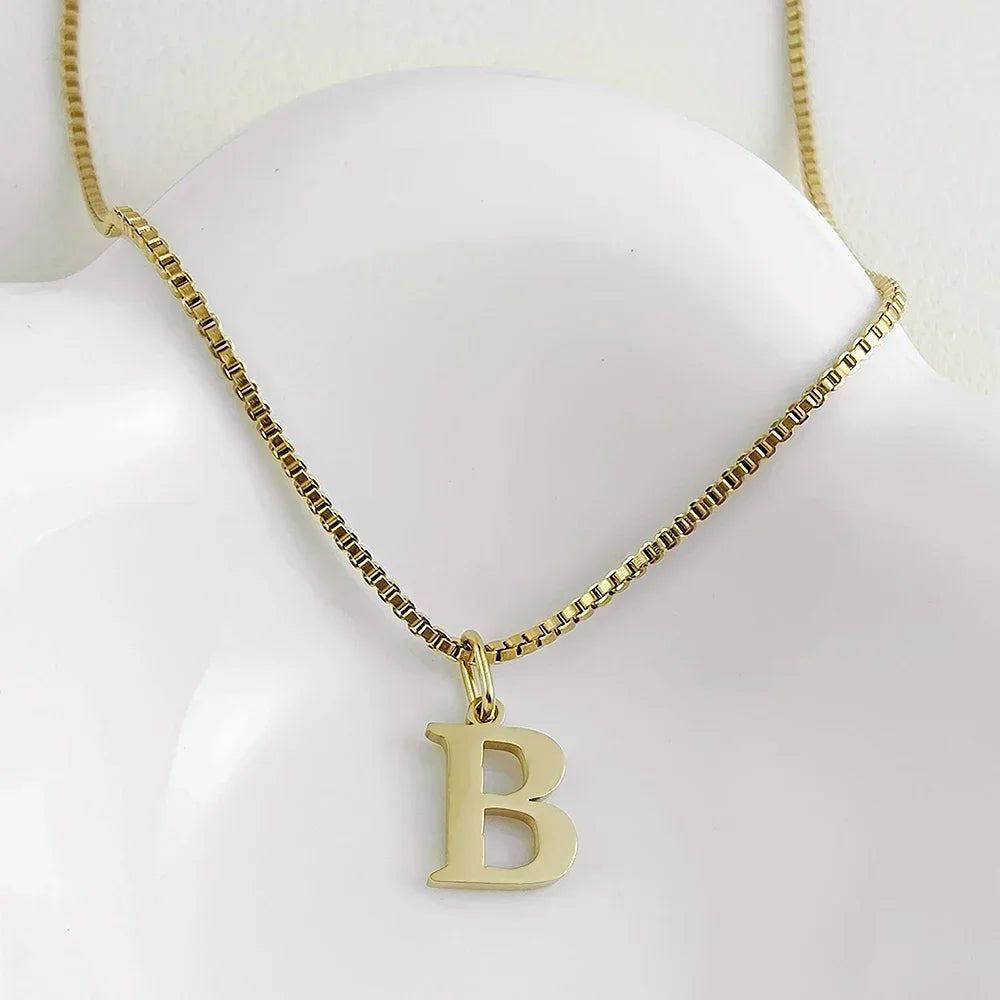 Initial necklace letter pendant chamrs stainless steel Necklace jewelry Women's Necklace Box Chain Choker woman trend 2024 gift