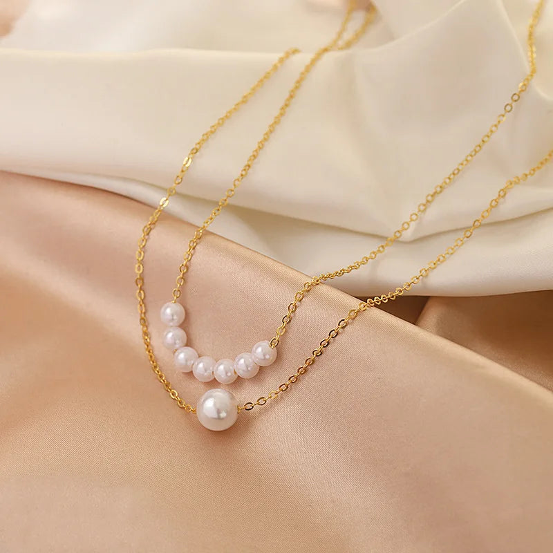 Elegant Irregular Pearl Multi-layer Necklace Heart Pendant Choker Necklace For Girls Jewelry Trend Vacation Wedding Gifts X0286