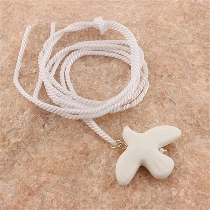 Xialuoke Adjustable Rope Chain Ceramic White Peace Dove Necklace For Women Fashion Pearl Beads Long Necklace Party Jewelry Gift