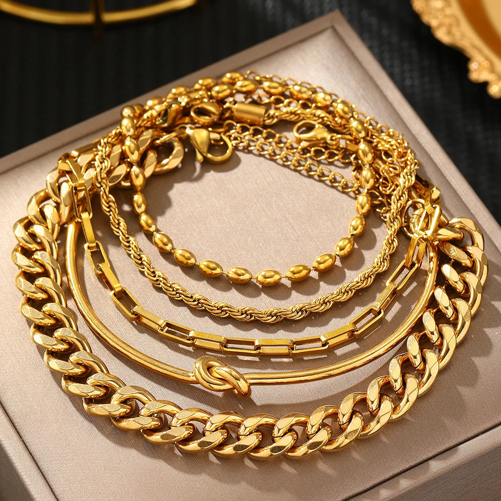 Stainless Steel Bracelets Set Fashionable Atmosphere Chain Gorgeous Bracelets Set For Women Jewelry Luxury Gift Recommendations