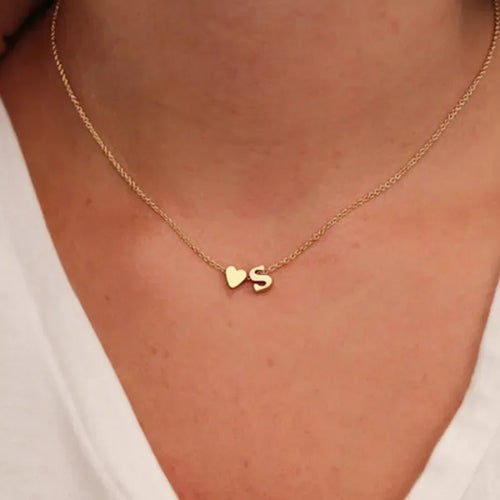 SUMENG Fashion Tiny Heart Dainty Initial Necklace Gold Silver Color Letter Name Choker  For Women Pendant Jewelry Gift