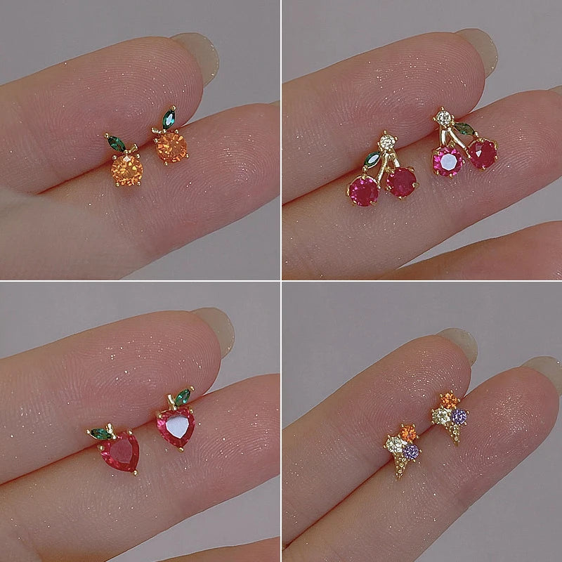 Sweet Lovely Orange Cherry Hypoallergenic Ear Piercing Stud Earrings for Women Fruit Small Earrings for Jewelry Unique Gifts