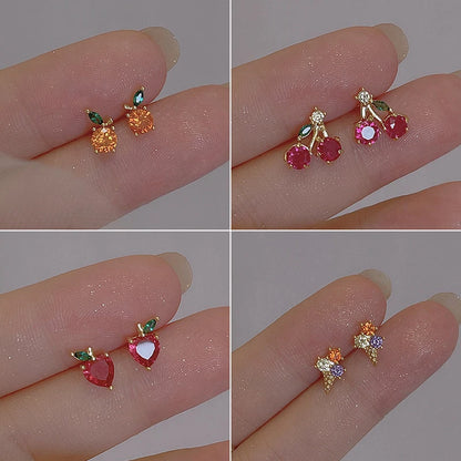 Sweet Lovely Orange Cherry Hypoallergenic Ear Piercing Stud Earrings for Women Fruit Small Earrings for Jewelry Unique Gifts