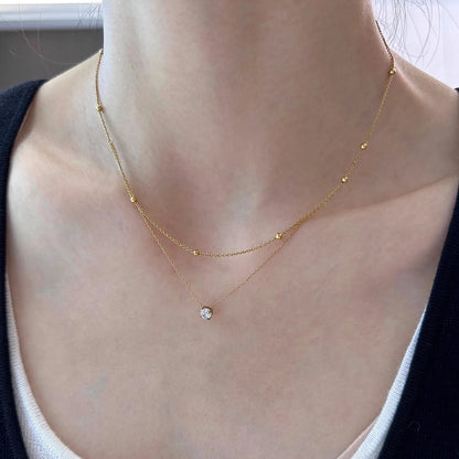 Stylish Shiny Zircon Double Layer Staniless Steel Waterproof Gold Plated Choker Necklace Stacked Fashion Jewelry Gift for Women