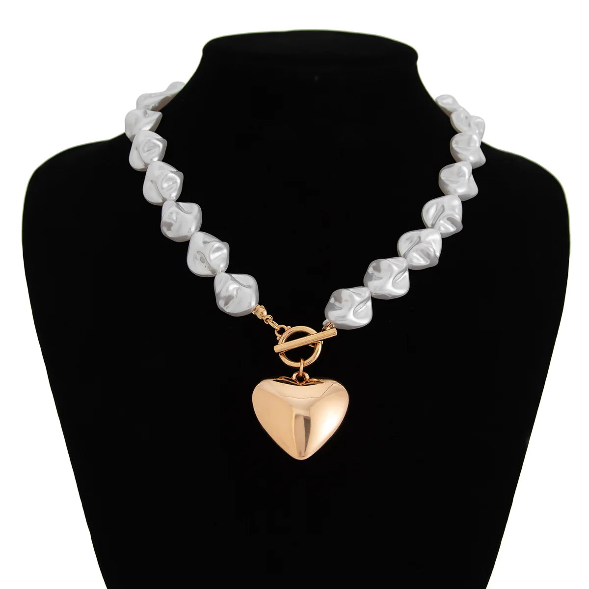 Hip Hop Heart Shaped Pendant Necklace 2024 Women's Simple Irregular Imitation Pearl Bead Sweet Girl Fashion Party Jewelry