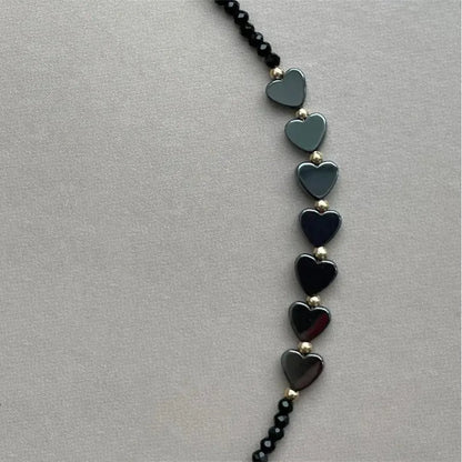 Fashionable Minimalist Black Gallstone Heart-Shaped Patchwork Crystal Beading Necklace for Women's Gift New2024