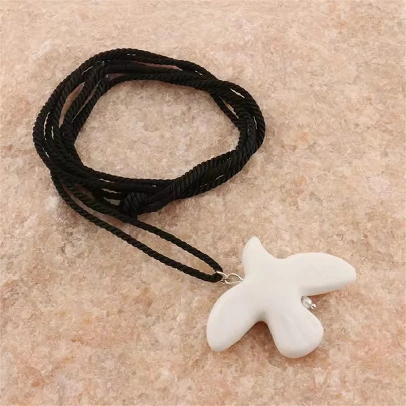 Xialuoke Adjustable Rope Chain Ceramic White Peace Dove Necklace For Women Fashion Pearl Beads Long Necklace Party Jewelry Gift