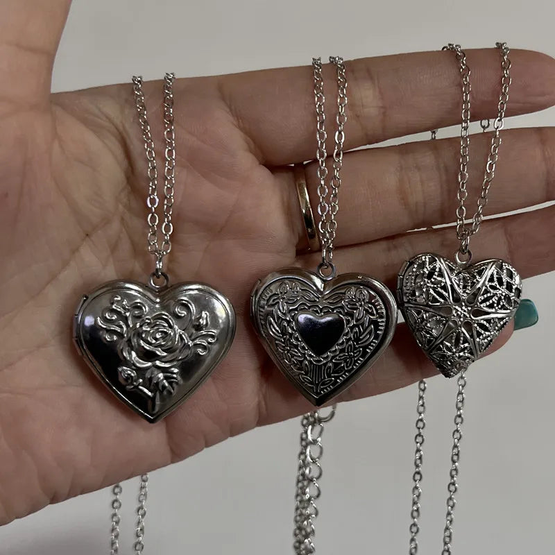 Romantic Heart Locket Pendant Openable Female Silver Color Stainless Steel Photo Frame Charm Necklace for Women Men Jewelry Gift