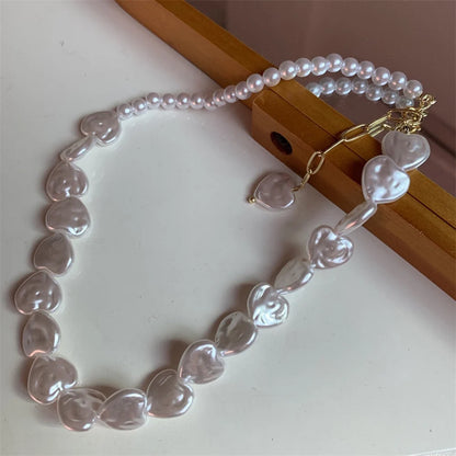 Elegant Irregular Pearl Multi-layer Necklace Heart Pendant Choker Necklace For Girls Jewelry Trend Vacation Wedding Gifts X0286