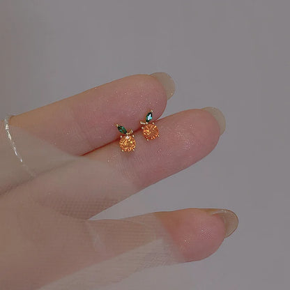 Sweet Lovely Orange Cherry Hypoallergenic Ear Piercing Stud Earrings for Women Fruit Small Earrings for Jewelry Unique Gifts