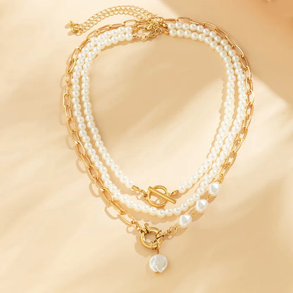 Elegant Pearl Multi-layer Necklace Minimalism Beads Gold Color Choker Necklace For Girls Jewelry Trend Vacation Wedding Gifts