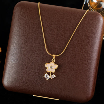 GANEMLY 316L Stainless Steel Shell Starfish Zircon Pendant Necklace For Women Fashion New Gift Neck Chain Waterproof Jewelry