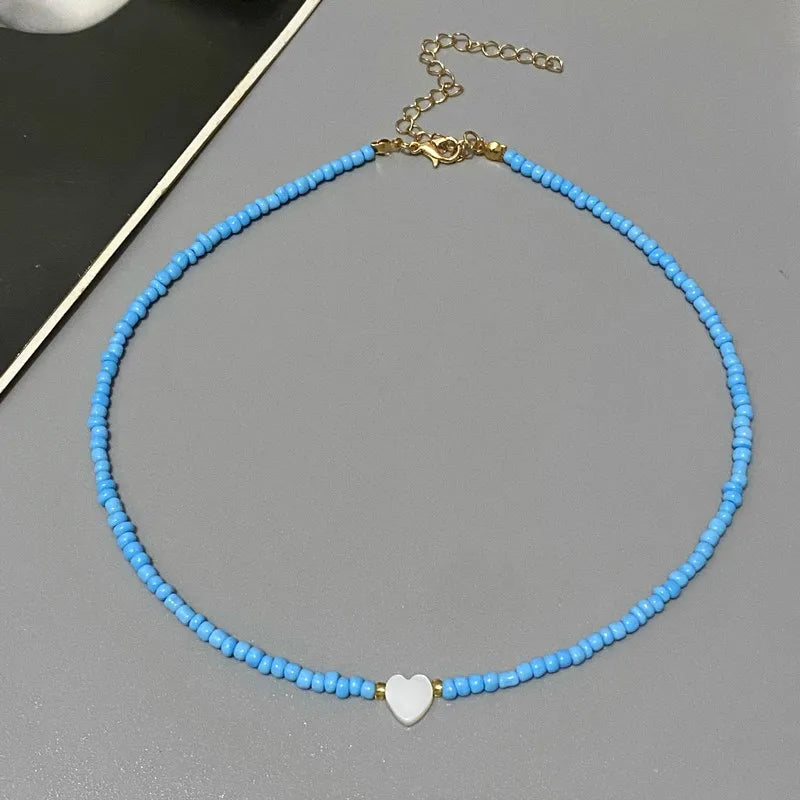 Colorful Seed Beads Choker Nekklace for Girl Spring Summer New Love Heart Design Collar Jewelry Wholesale Dropshipping