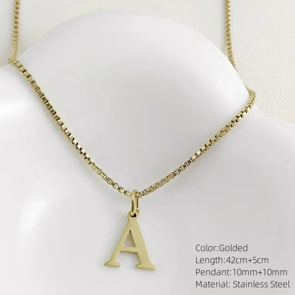 Initial necklace letter pendant chamrs stainless steel Necklace jewelry Women's Necklace Box Chain Choker woman trend 2024 gift